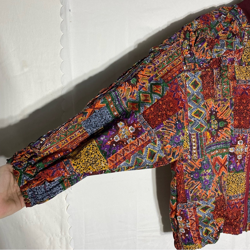 Vintage 90s Handmade All Over Multi Print Zip Front Bomber Jacket XL Streetwear - Picture 11 of 16